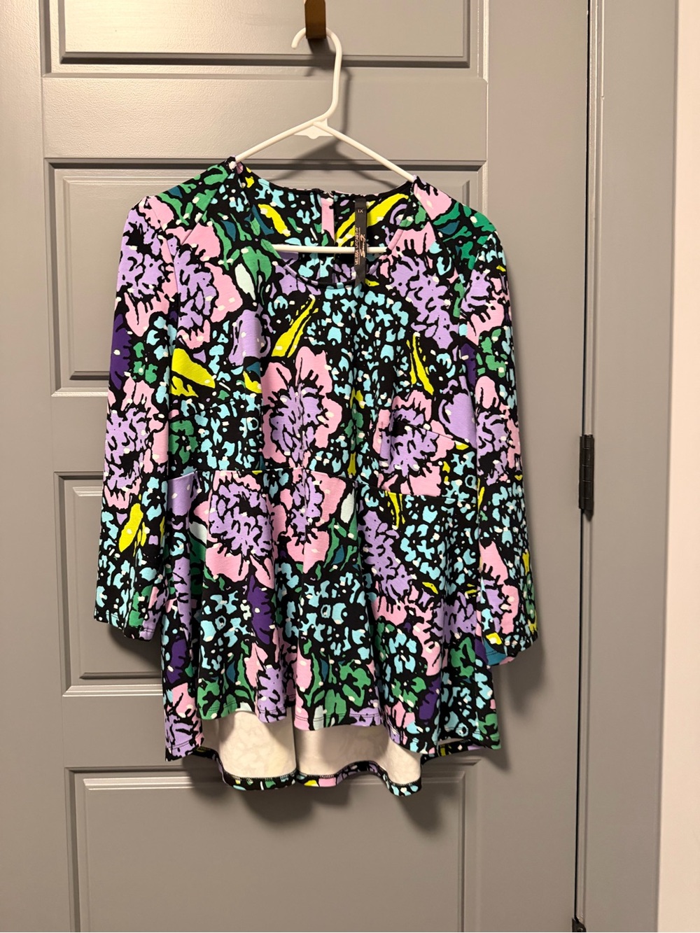 Melissa McCarthy Seven7 Floral Peplum Blouse 3/4 Sleeves 1X